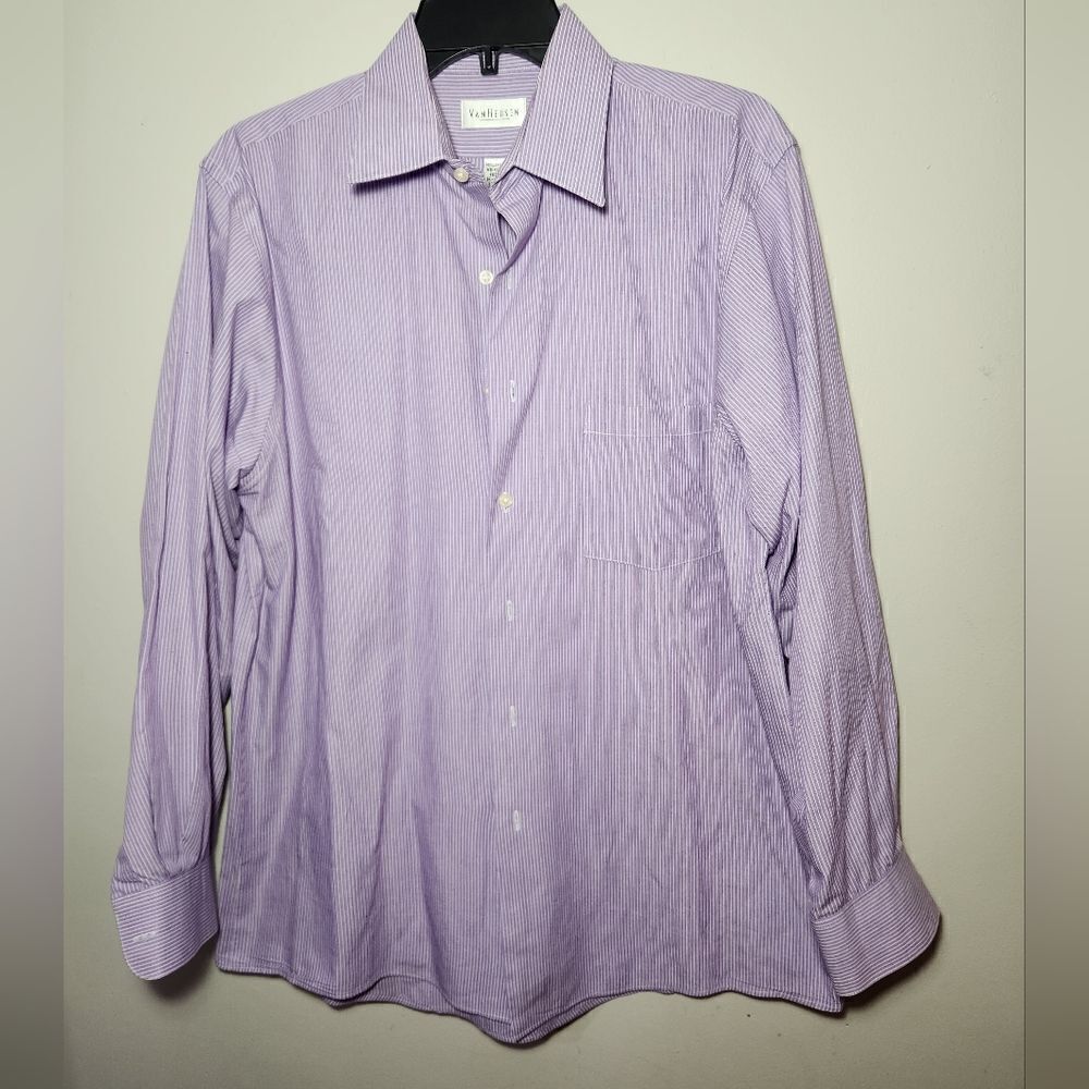 Van Heusen Men's Purple Shirt Striped Button Down Collar